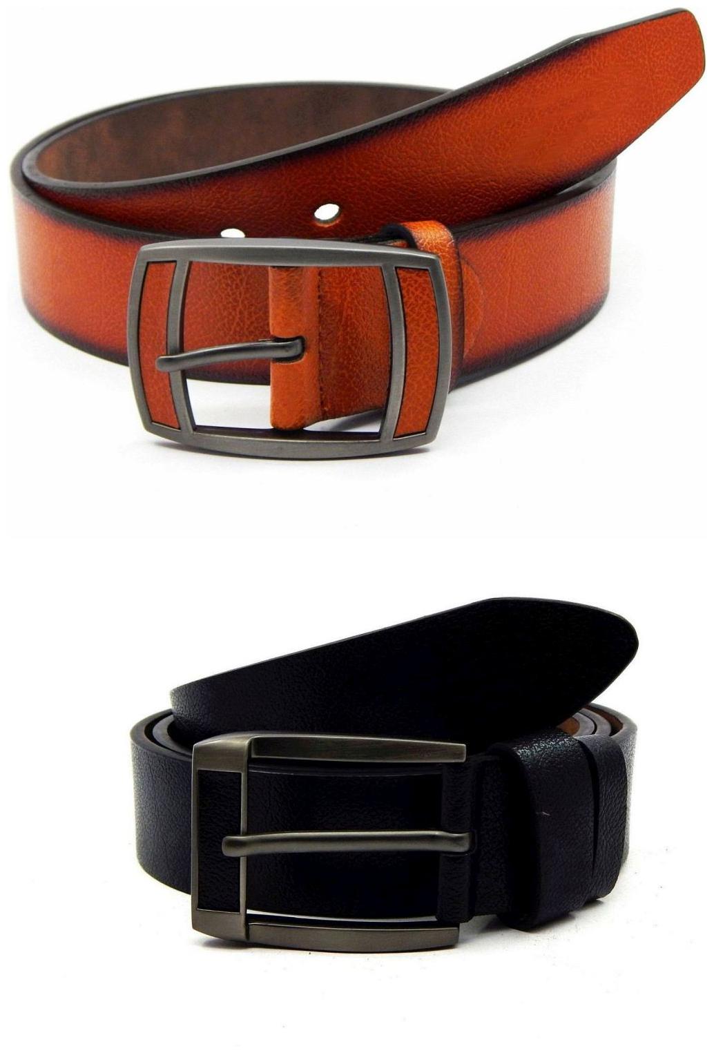 

Els Tan Black Synthetic Leather Belts For Men