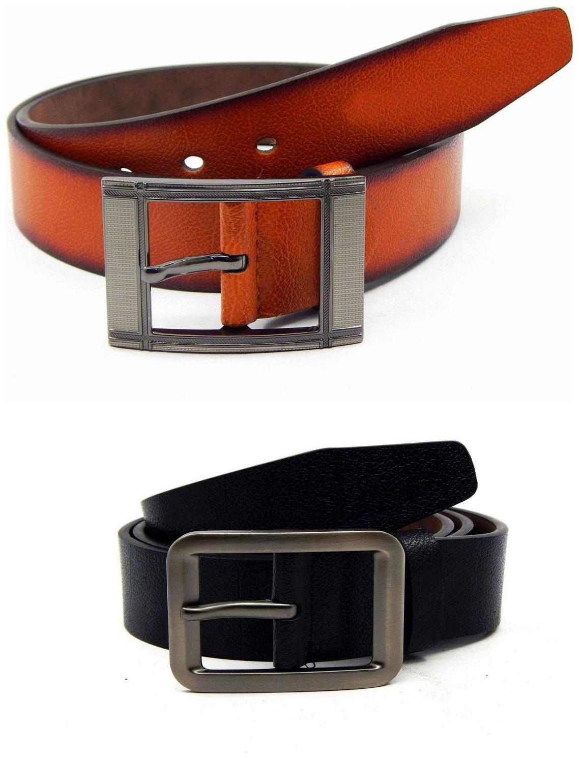

Els Tan Black Synthetic Leather Belts For Men