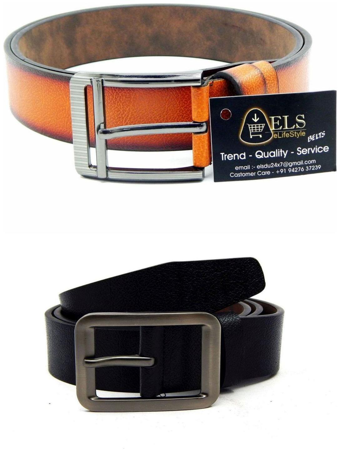 

Els Tan Black Synthetic Leather Belts For Men