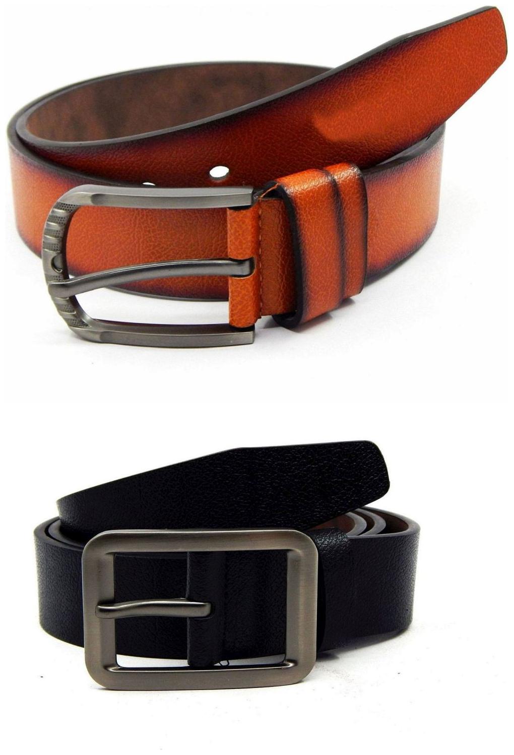 

Els Tan Black Synthetic Leather Belts For Men