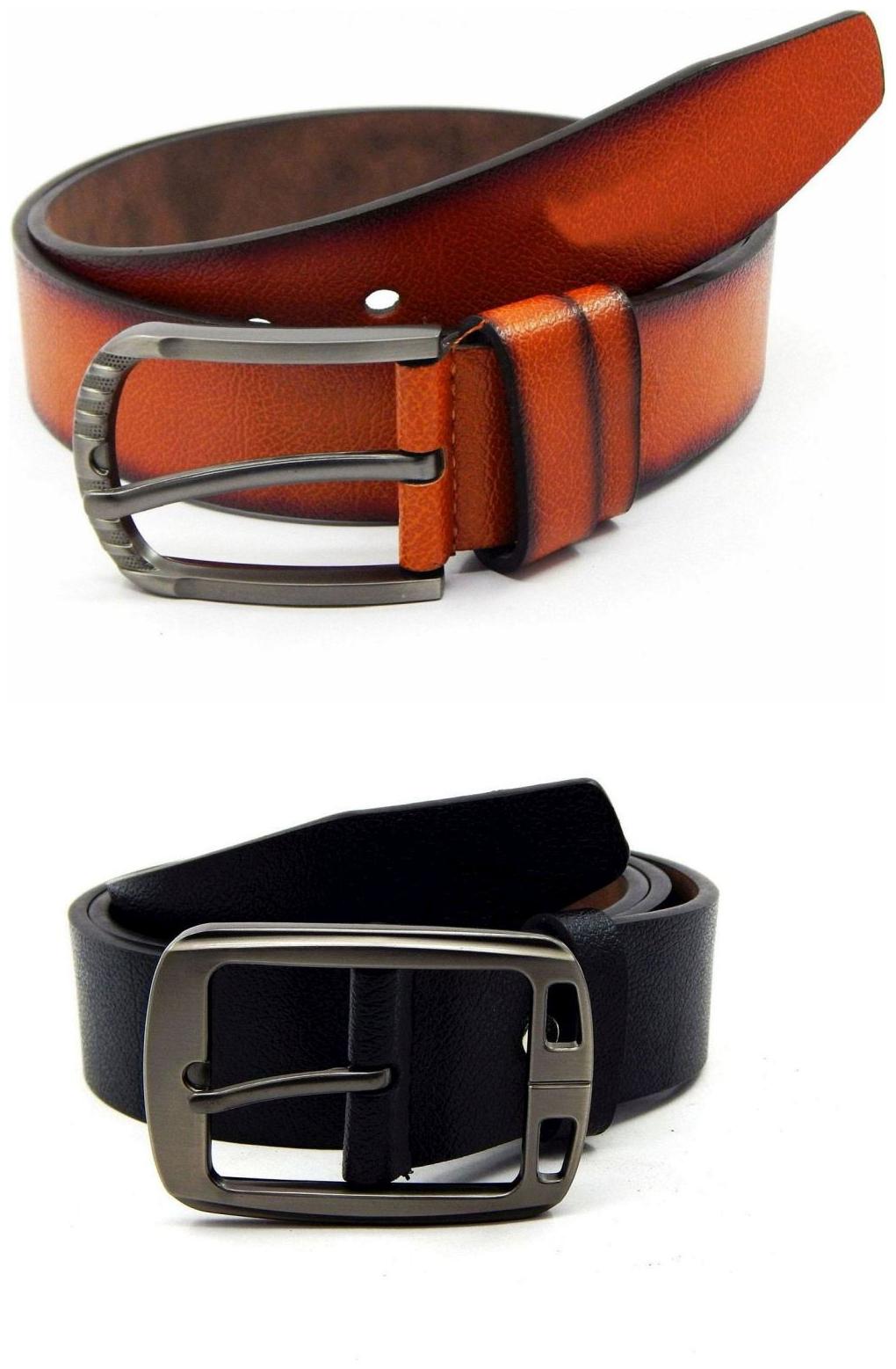 

Els Tan Black Synthetic Leather Belts For Men