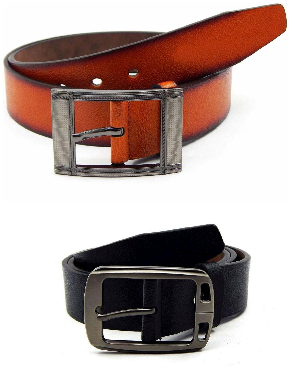 

Els Tan Black Synthetic Leather Belts For Men