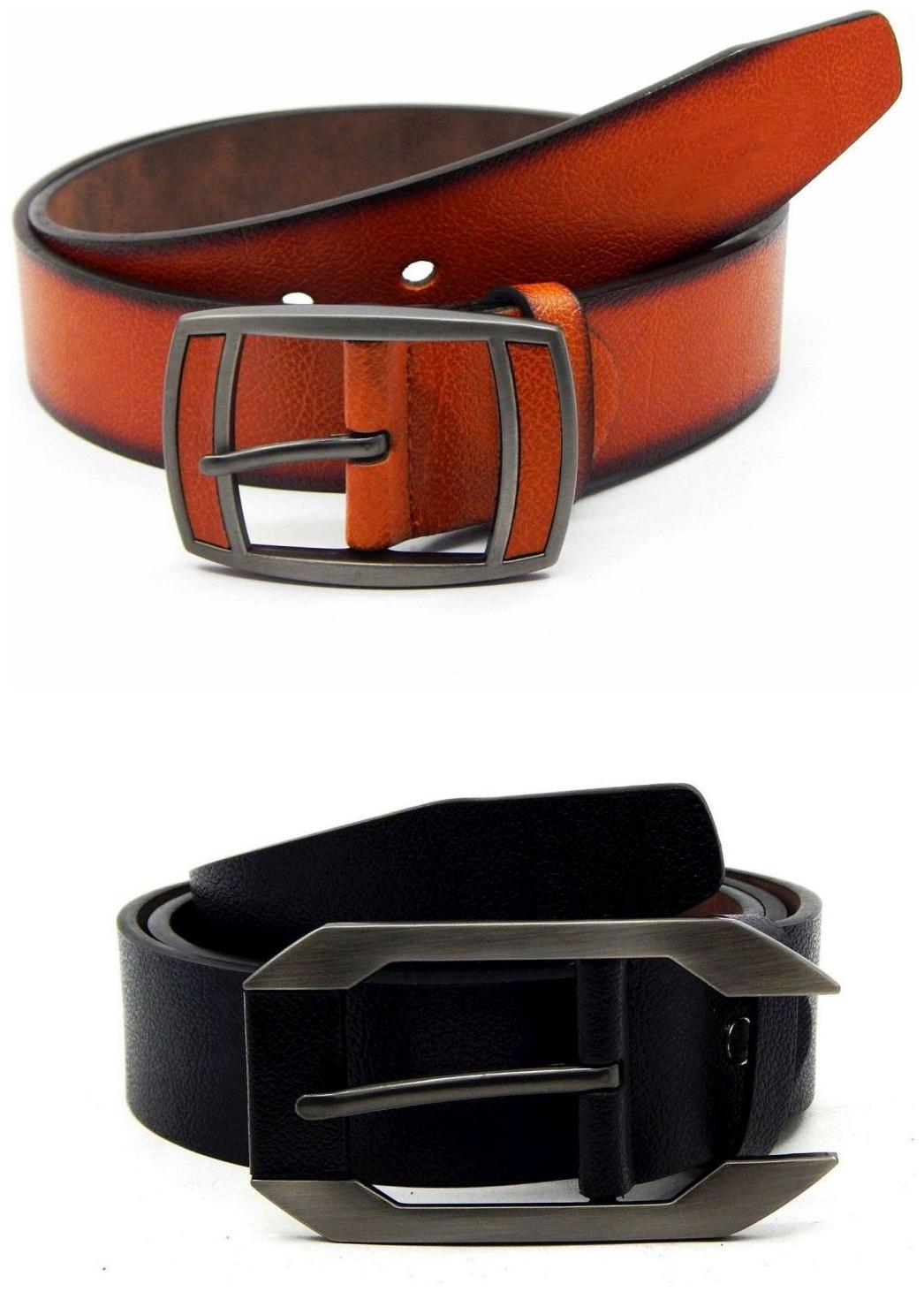 

Els Tan Black Synthetic Leather Belts For Men