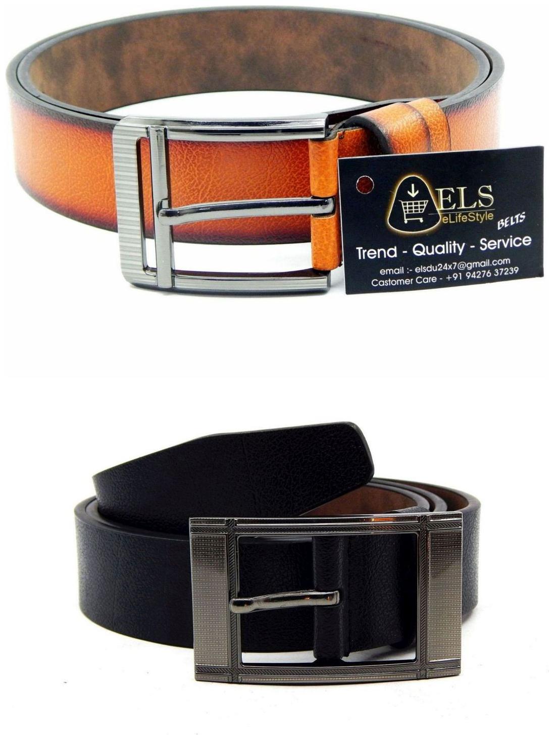

Els Tan Black Synthetic Leather Belts For Men