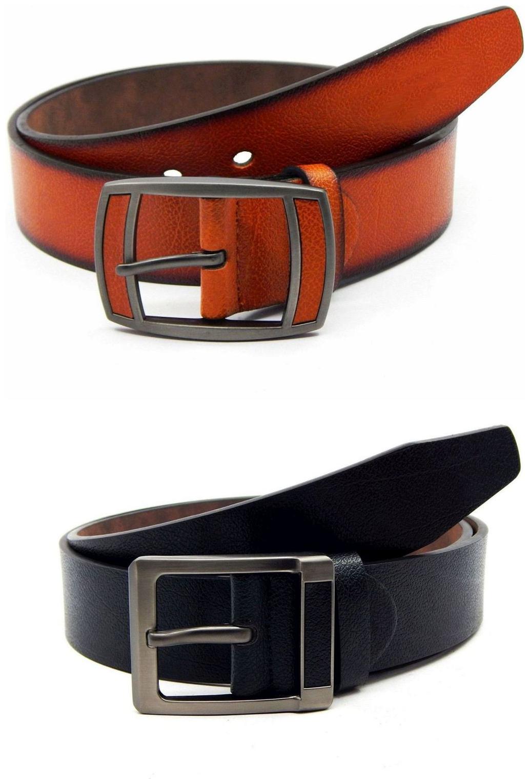 

Els Tan Black Synthetic Leather Belts For Men