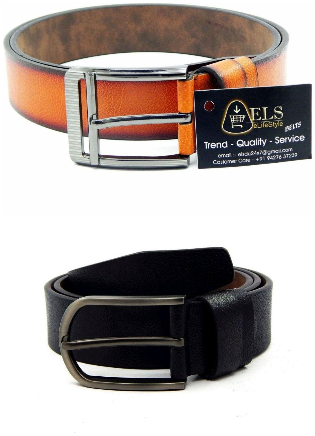 

Els Tan Black Synthetic Leather Belts For Men