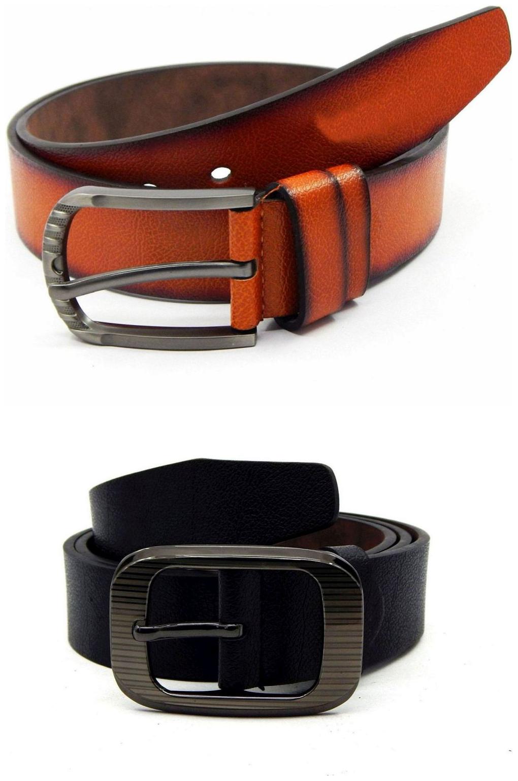 

Els Tan Black Synthetic Leather Belts For Men