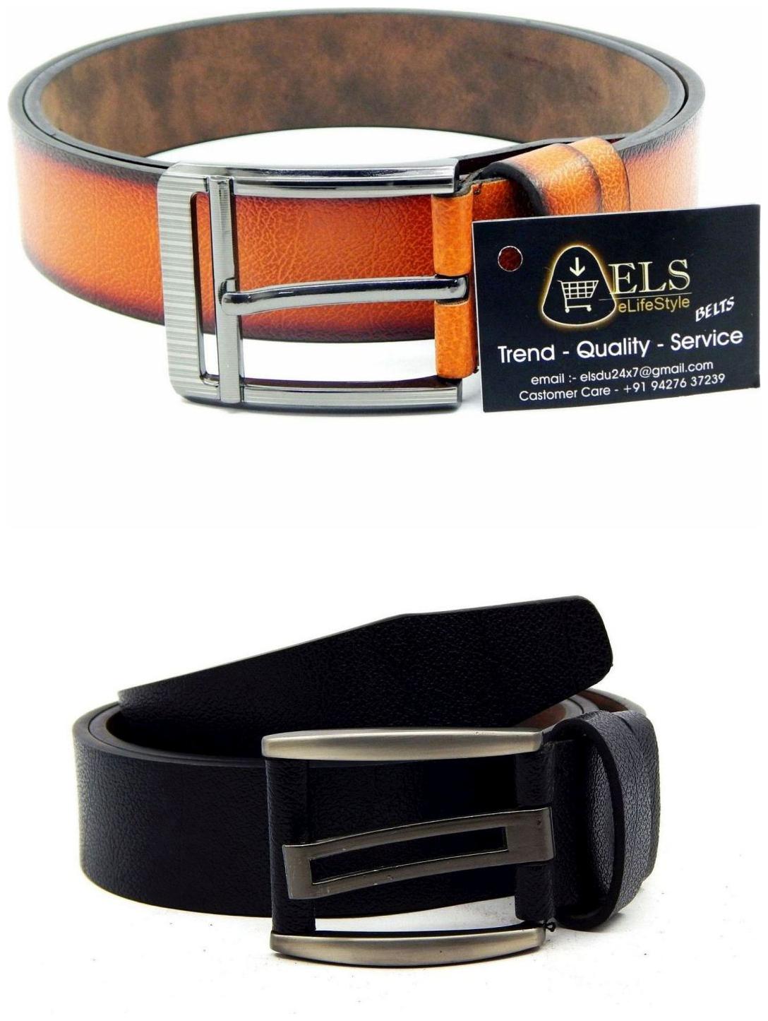 

Els Tan Black Synthetic Leather Belts For Men