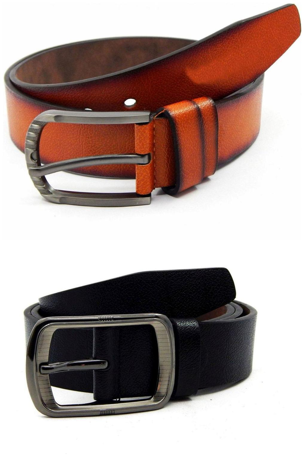 

Els Tan Black Synthetic Leather Belts For Men