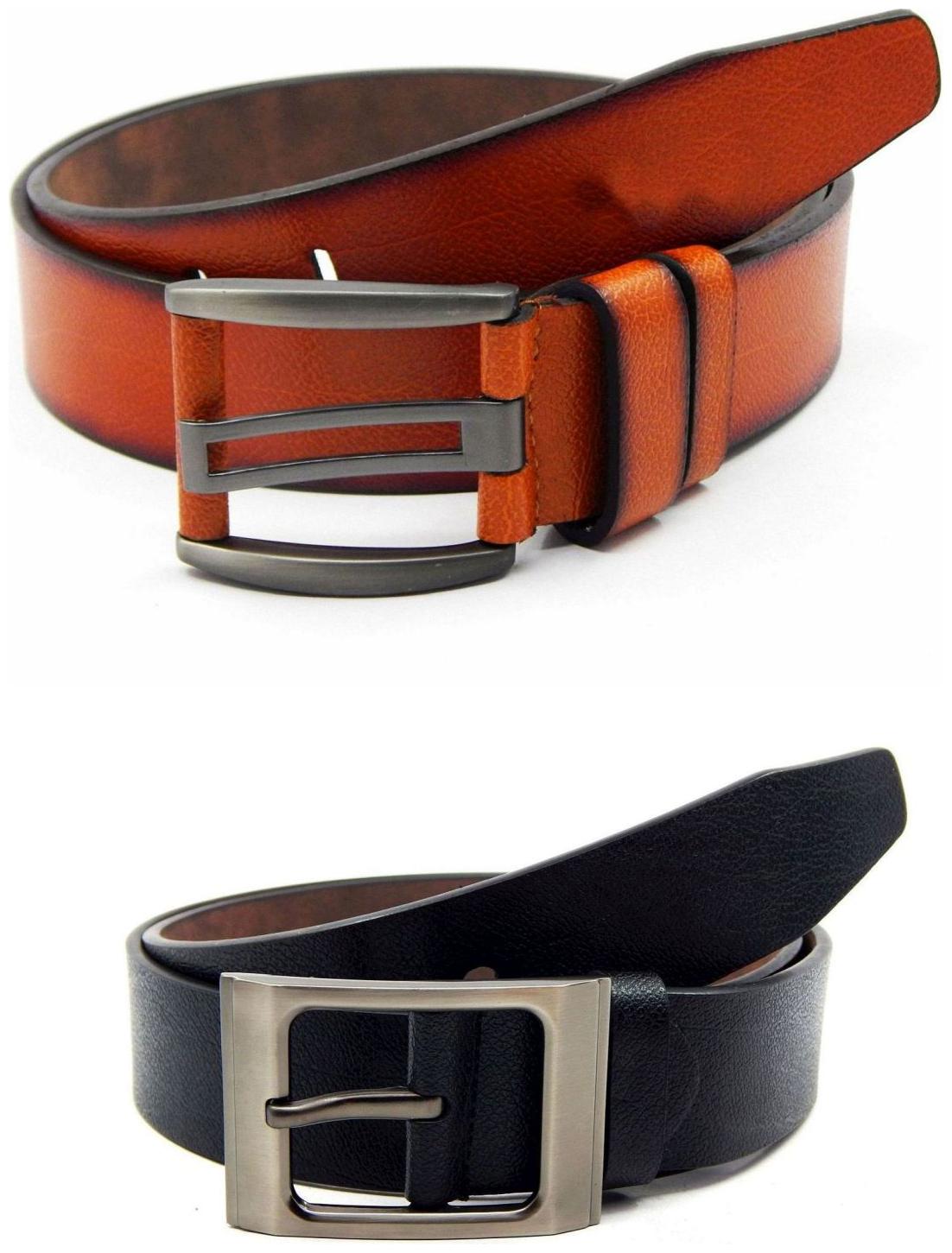 

Els Tan Black Synthetic Leather Belt For Men