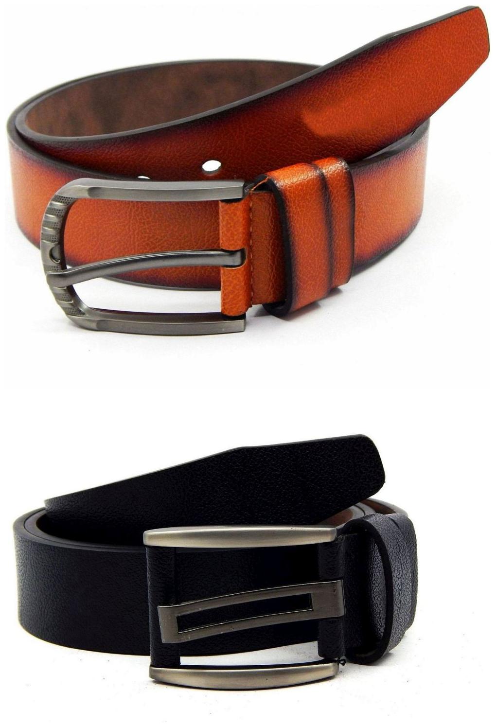 

Els Tan Black Synthetic Leather Belts For Men