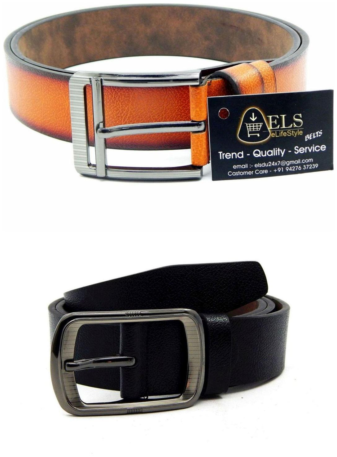 

Els Tan Black Synthetic Leather Belts For Men