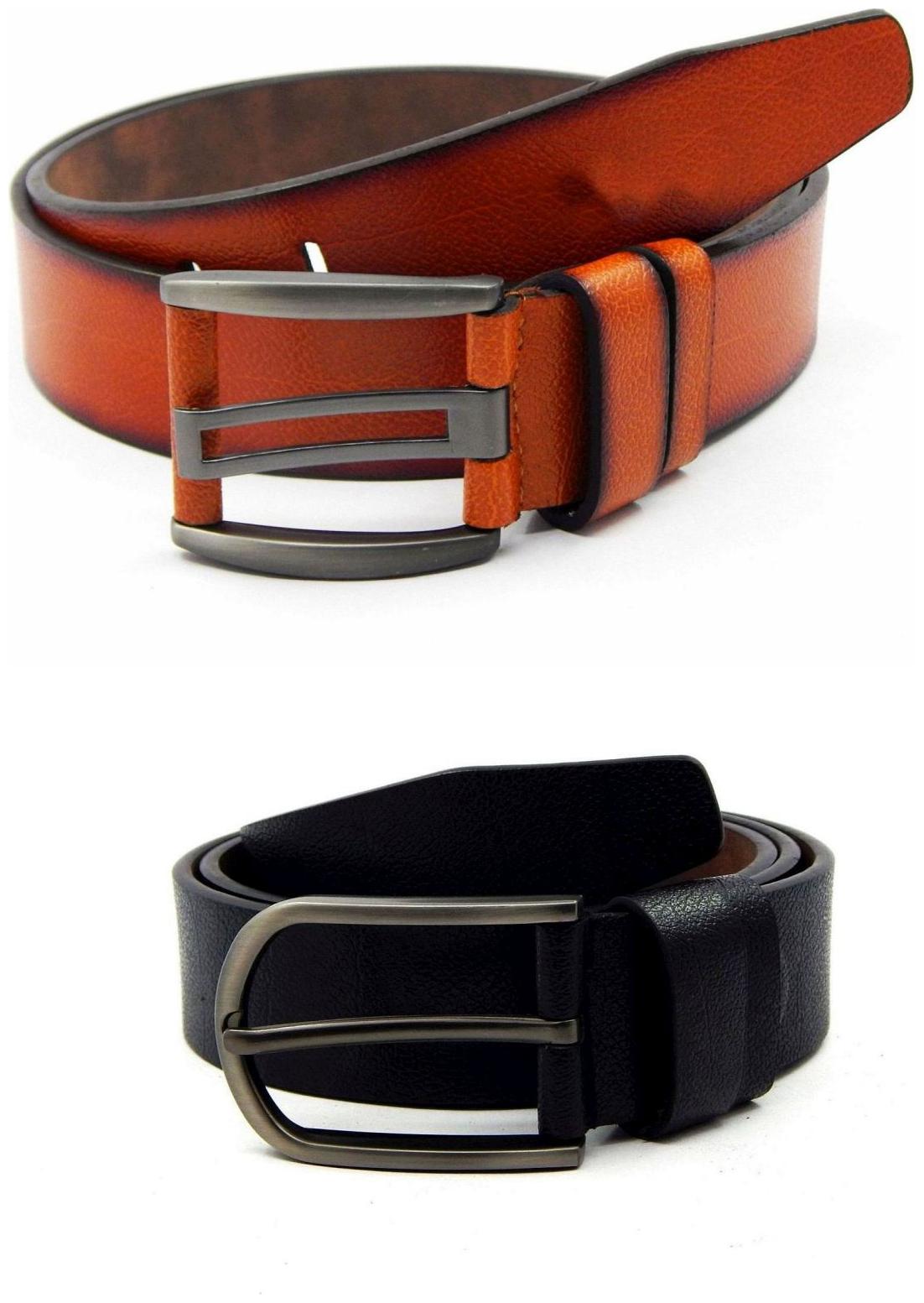 

Els Tan Black Synthetic Leather Belt For Men