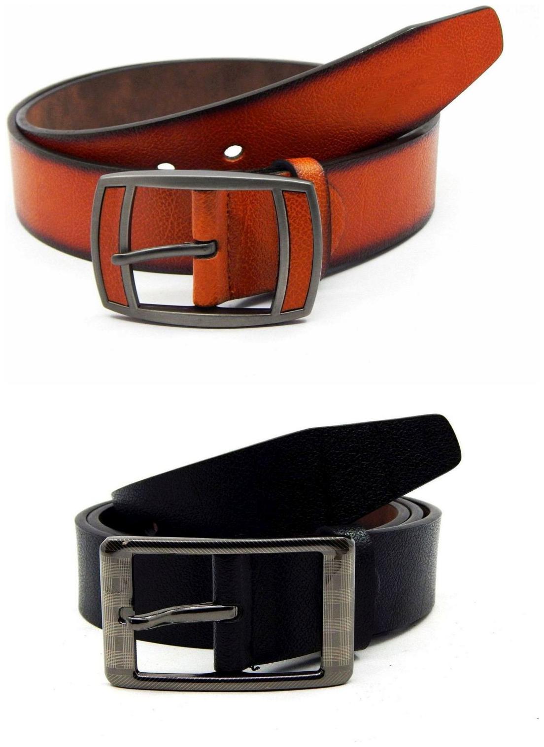 

Els Tan Black Synthetic Leather Belts For Men