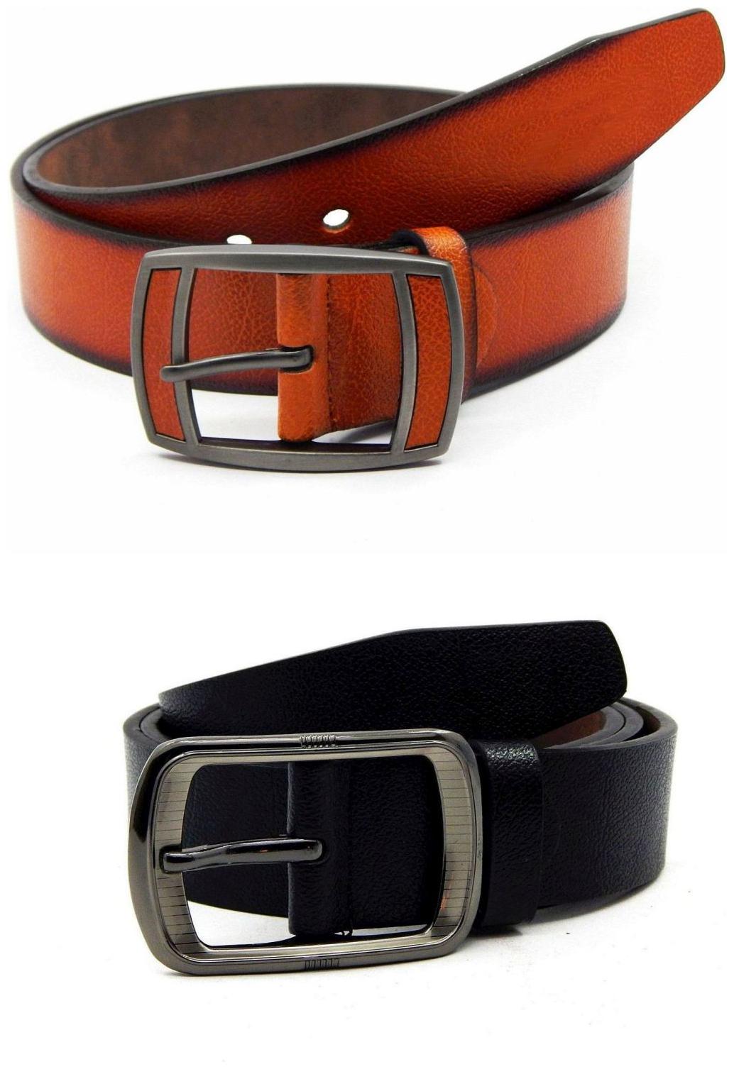 

Els Tan Black Synthetic Leather Belts For Men