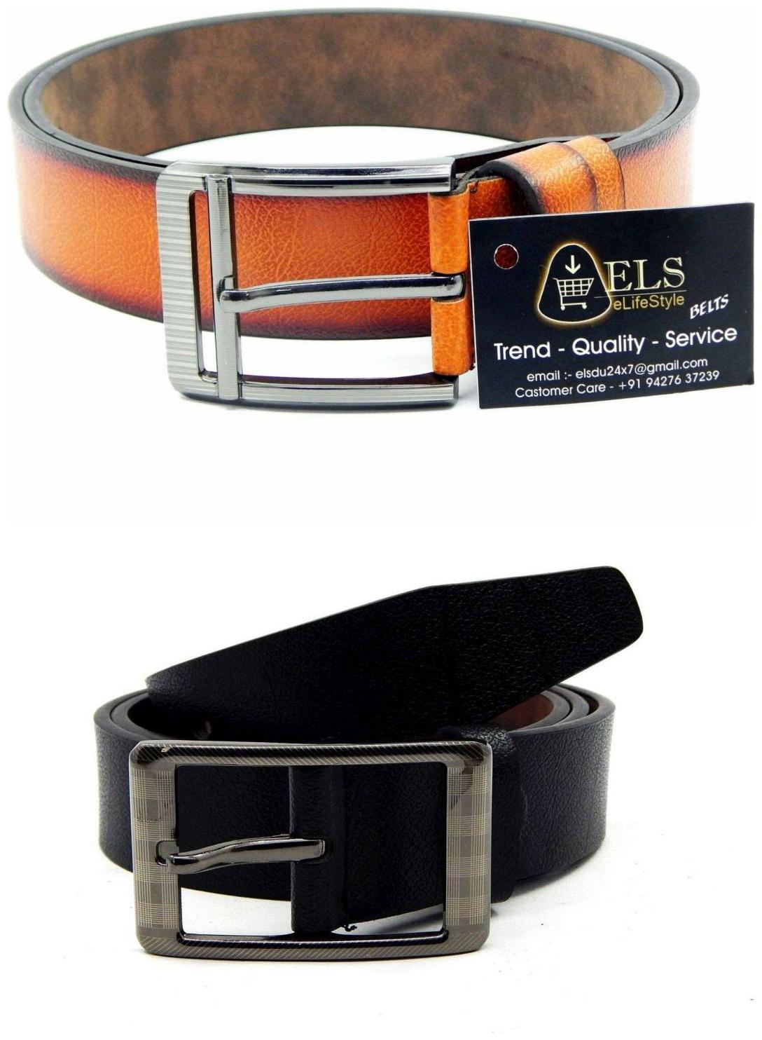 

Els Tan Black Synthetic Leather Belts For Men