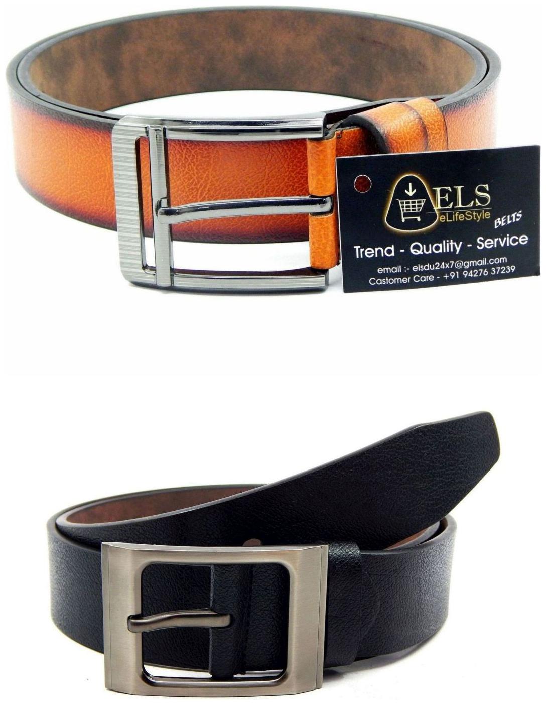 

Els Tan Black Synthetic Leather Belts For Men