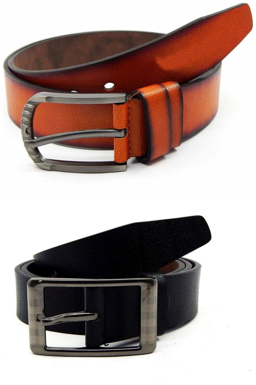 

Els Tan Black Synthetic Leather Belts For Men