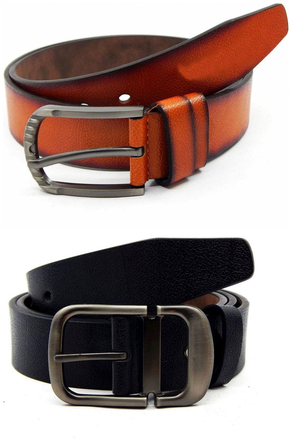 

Els Tan Black Synthetic Leather Belts For Men
