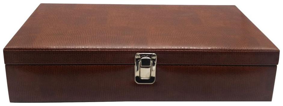 

Essart FAUX Leather self print plain finish Designer Watch Box for 12watches opaque feature Turn lock closure Watch Box - Snakebit Tan