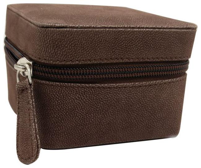 

Essart Faux Leather suede finish long cubic shaped vanity Jewellery Earring Box with zipp closure - 1603-Brown