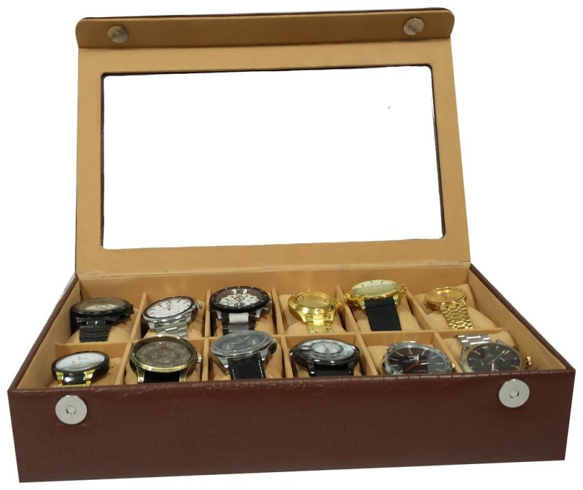 

Essart PU Leather Watch Organiser Box for 12 Watches-Brown
