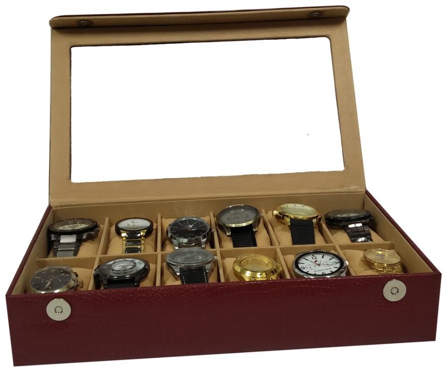 

Essart PU Leather Watch Organiser Box for 12 Watches-Maroon