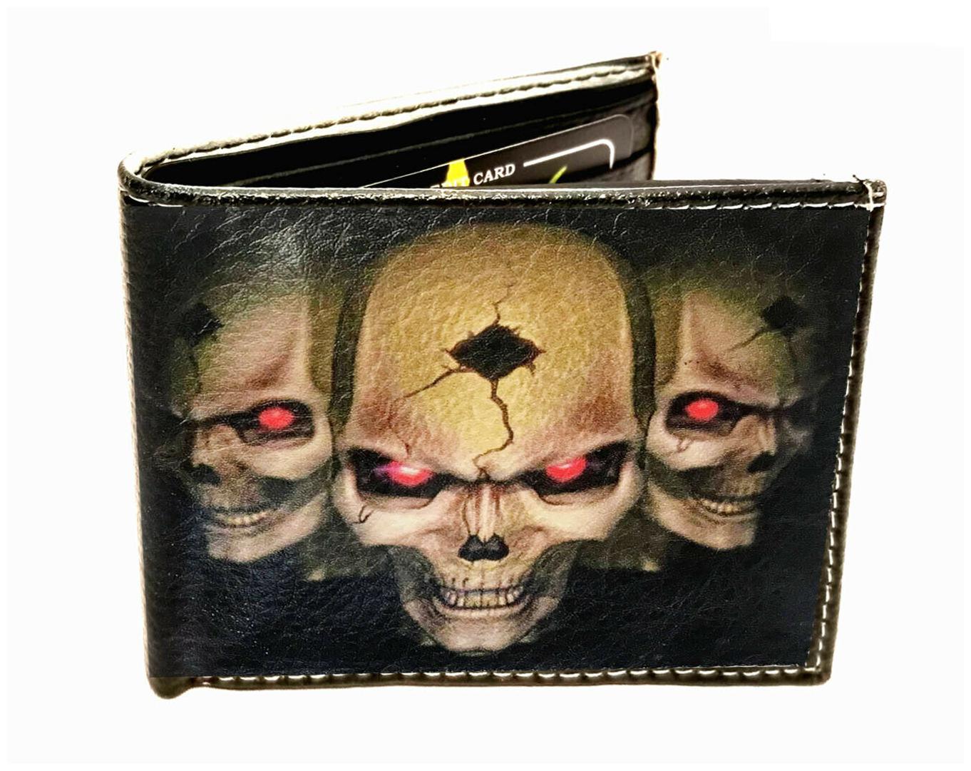 

Evil Skull Blessing Print Men s Leather Bifold Novelty Wallet
