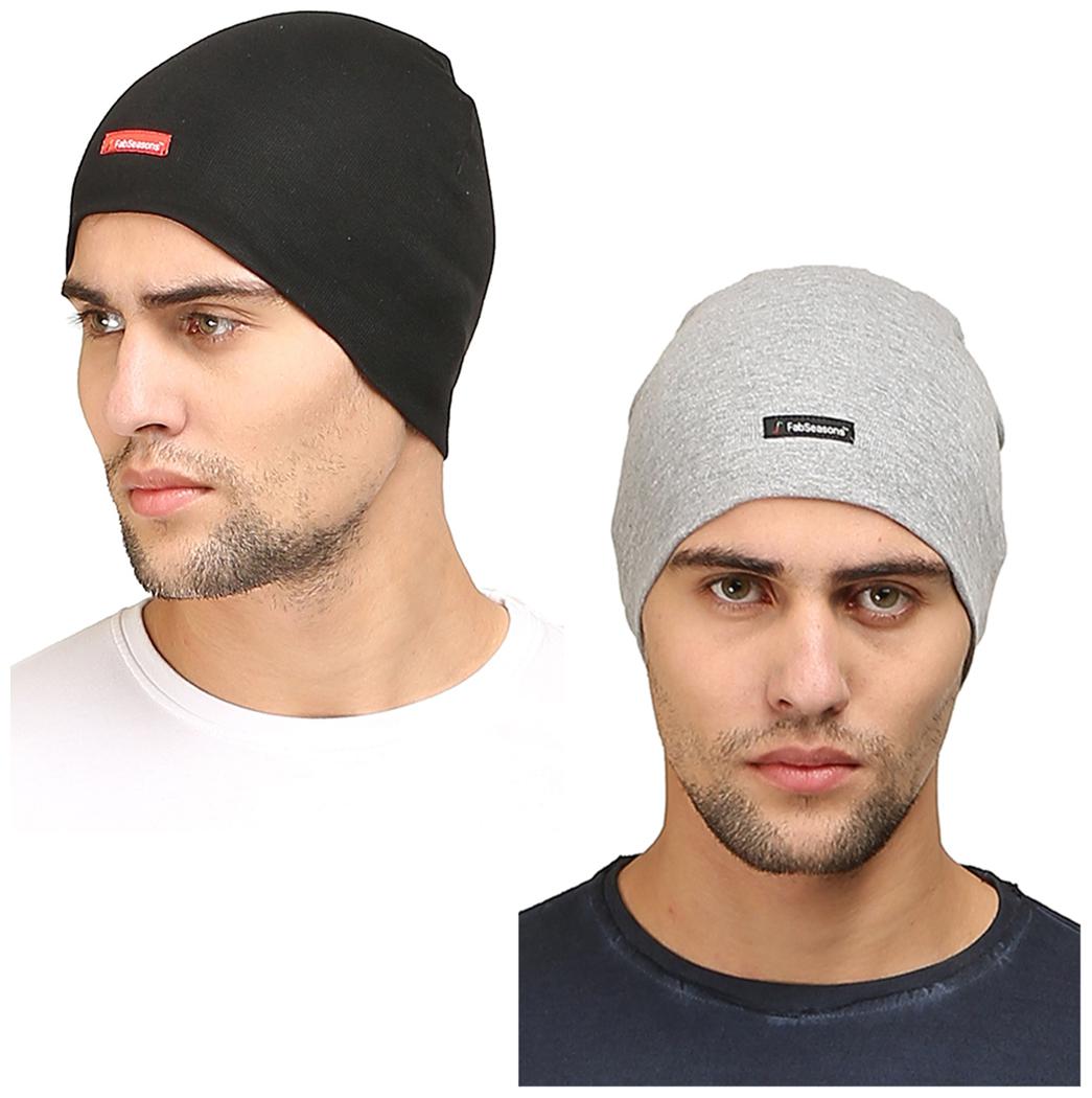 

FabSeasons Cotton Skull Cap ideal for all Summer Winters Can be used under Helmet Combo Pack of 2 (Gray Black)