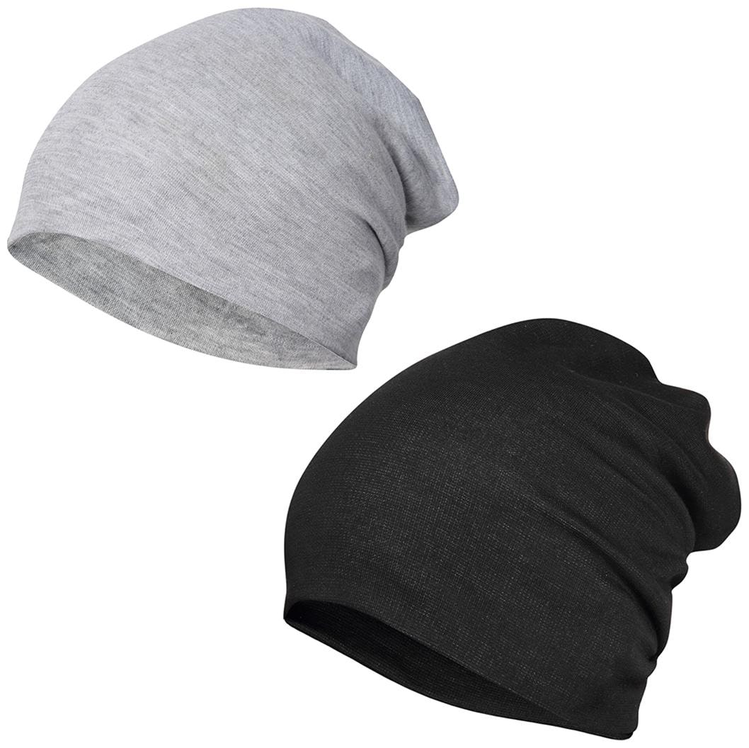 

FabSeasons Cotton Slouchy Beanie and Skull Cap for Summer Winter Autumn Spring Season Combo Pack of 2 (Gray Black)