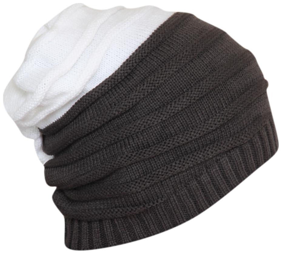 

Fabseasons Unisex Dual Color White Gray Acrylic Woolen Slouchy Beanie And Skull Cap For Winters
