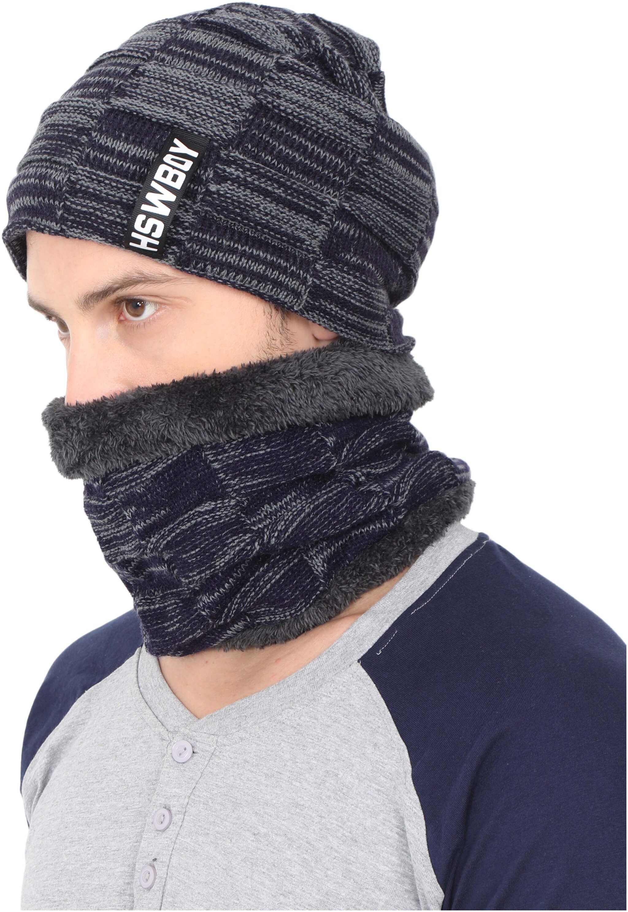 

FabSeasons Unisex Acrylic Woolen combo of Beanie Skull Cap Muffler for winters with faux fur lining