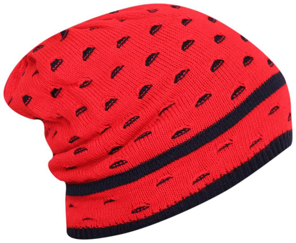 

Fabseasons Unisex Red Acrylic Woolen Slouchy Beanie And Skull Cap For Winters