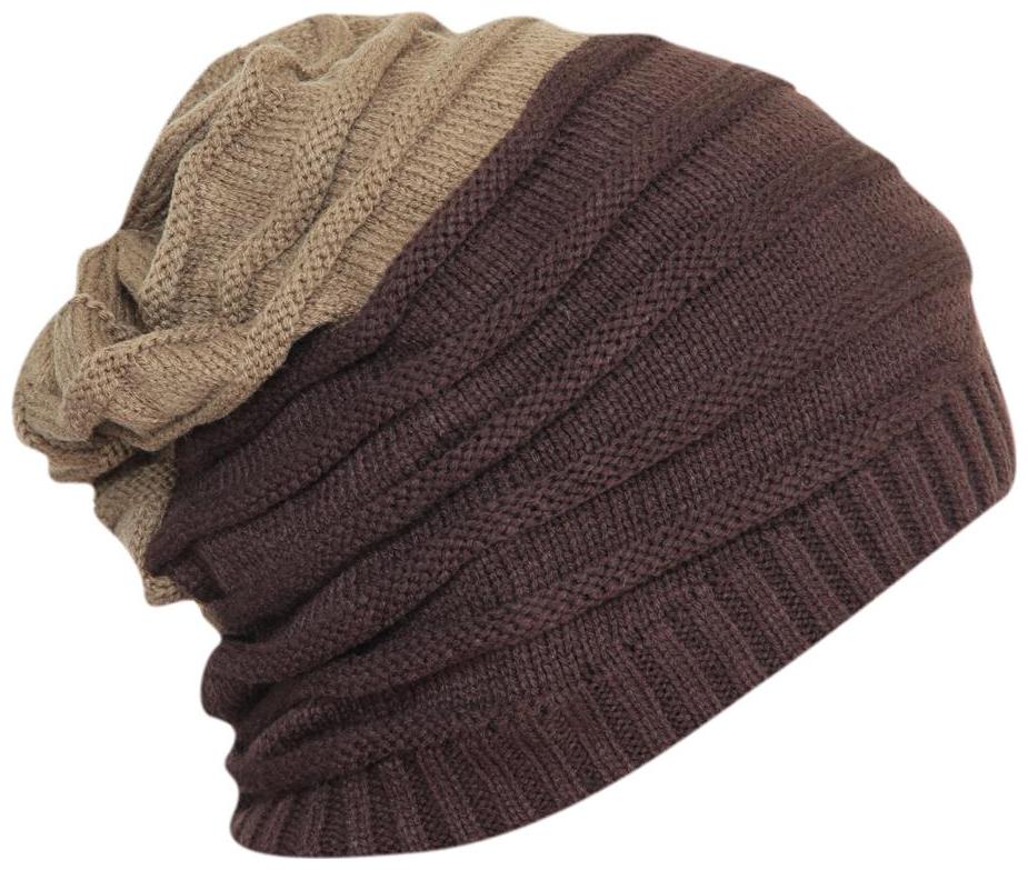 

Fabseasons Unisex Dual Brown Color Acrylic Woolen Slouchy Beanie And Skull Cap For Winters