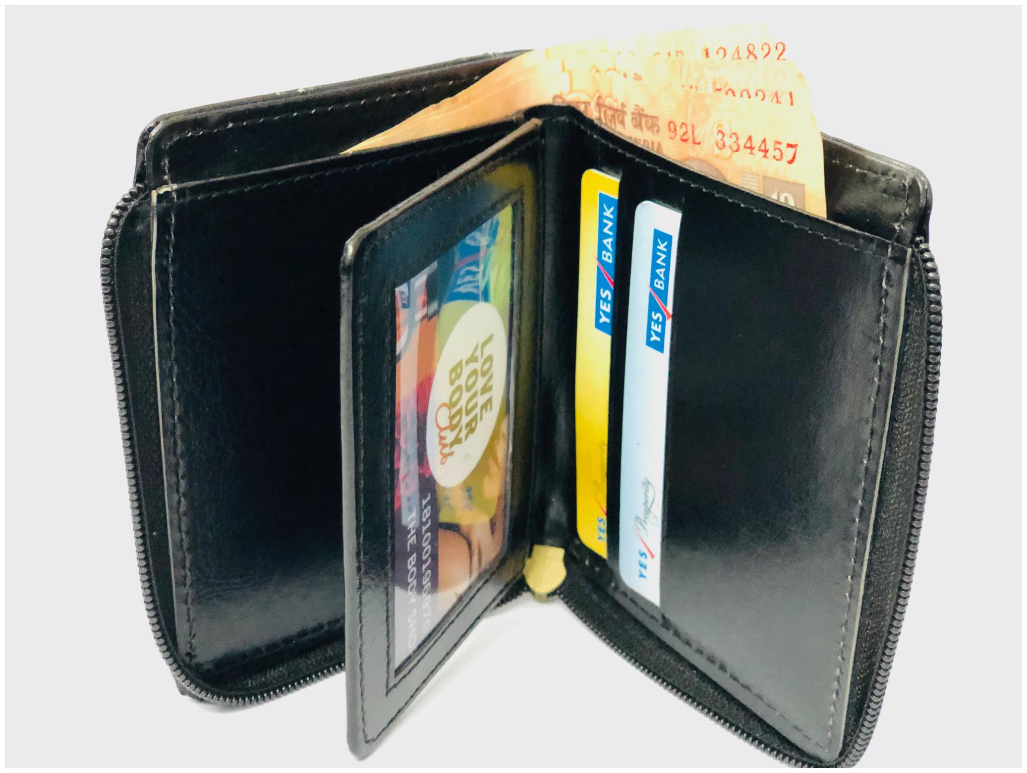 

FASHLOOK Men Black Leather Zip Around Wallet ( Pack of 1 )