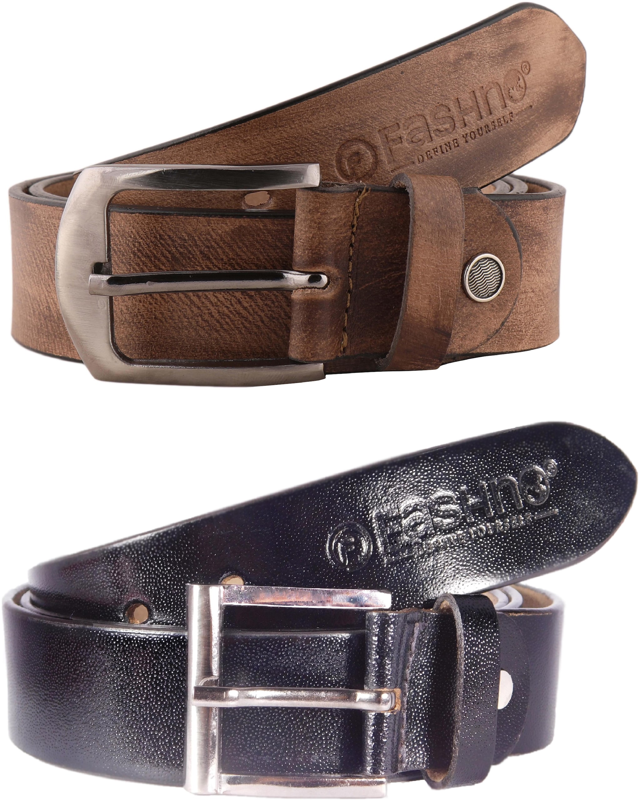 

Fashno Combo Of Wooden Grey and Black Pure Leather Belt