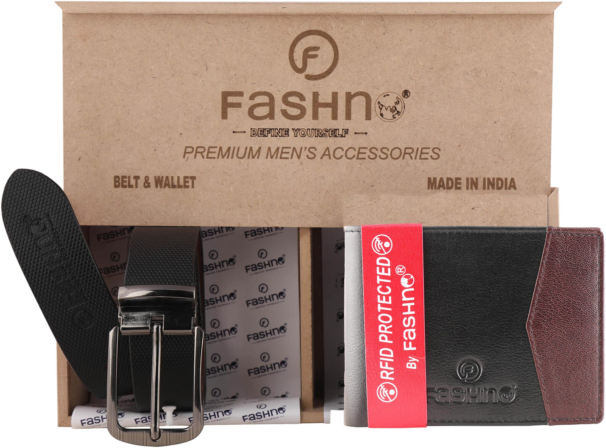 

Fashno Combo of Genuine Leather Black Belt And Bi- Fold RFID Black Wallet
