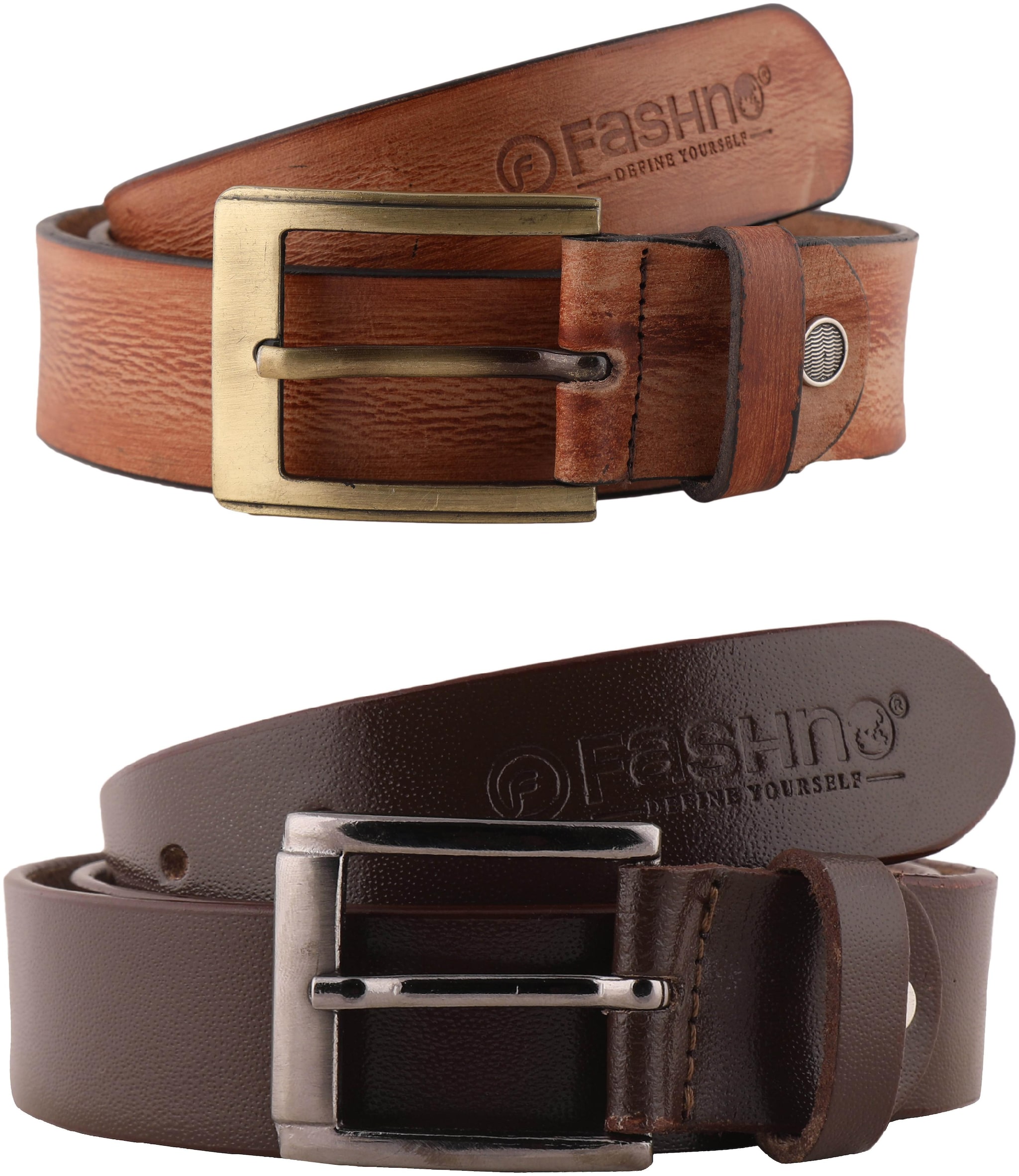 

Fashno Combo Of Men Tan And Brown Genuine Leather Belt