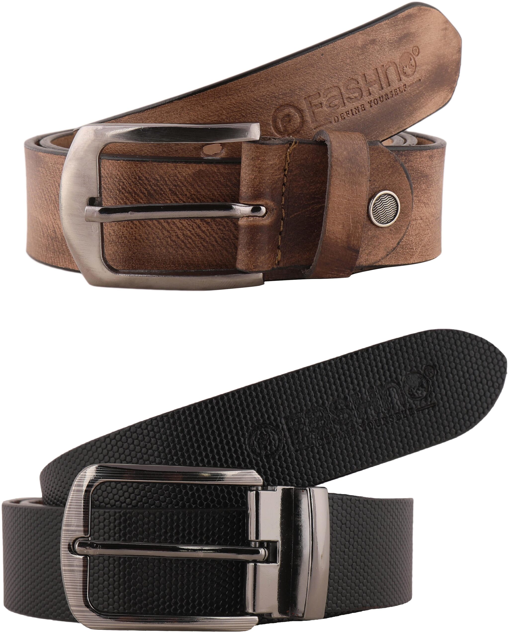 

Fashno Combo Of Pure Leather Belts Grey And Black