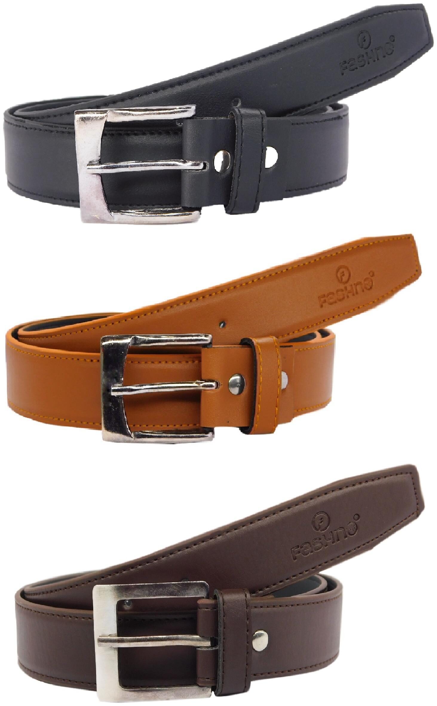 

Fashno Combo Of Men s Black Genuine PU Leather Belt (Pack Of 3)