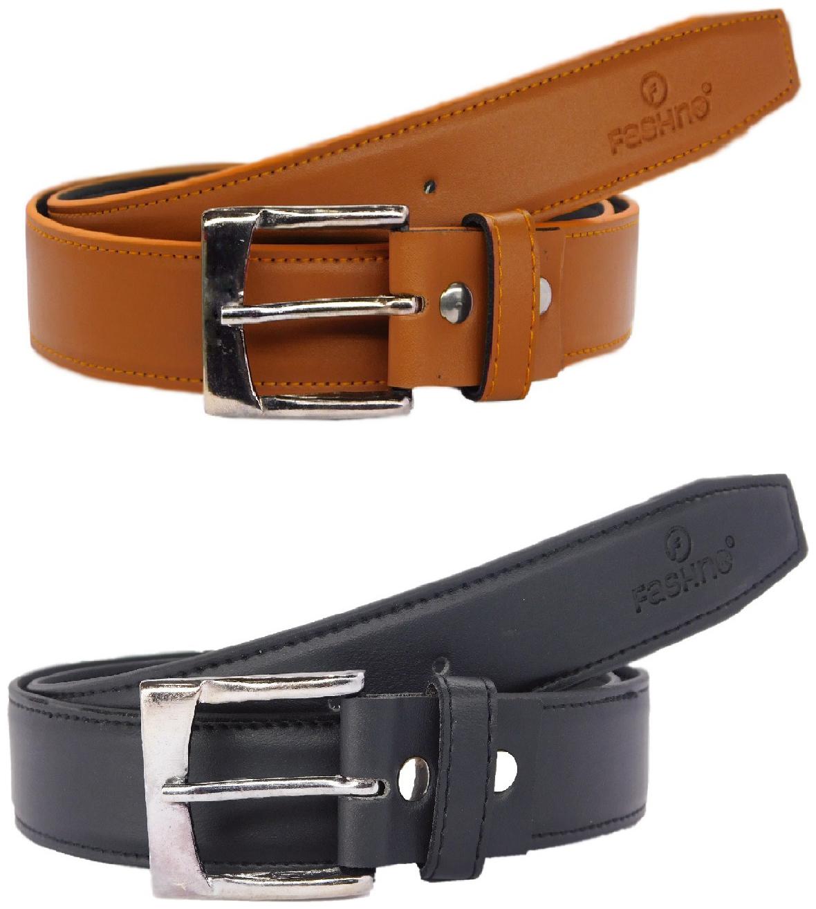 

Fashno Combo Of Men Tan And Black Genuine PU Leather Belt