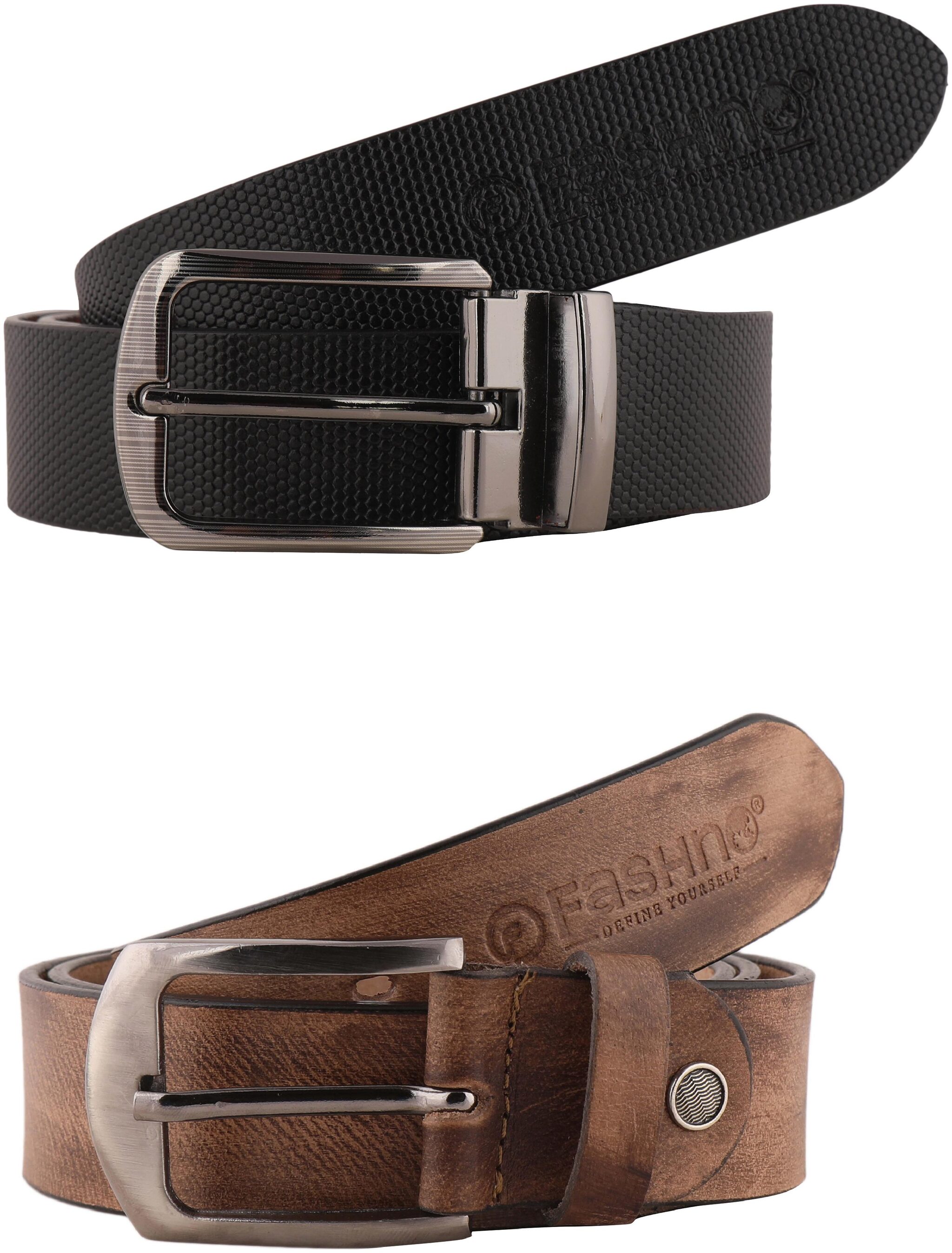 

Fashno Combo Of Grey And Black Genuine Leather Belts