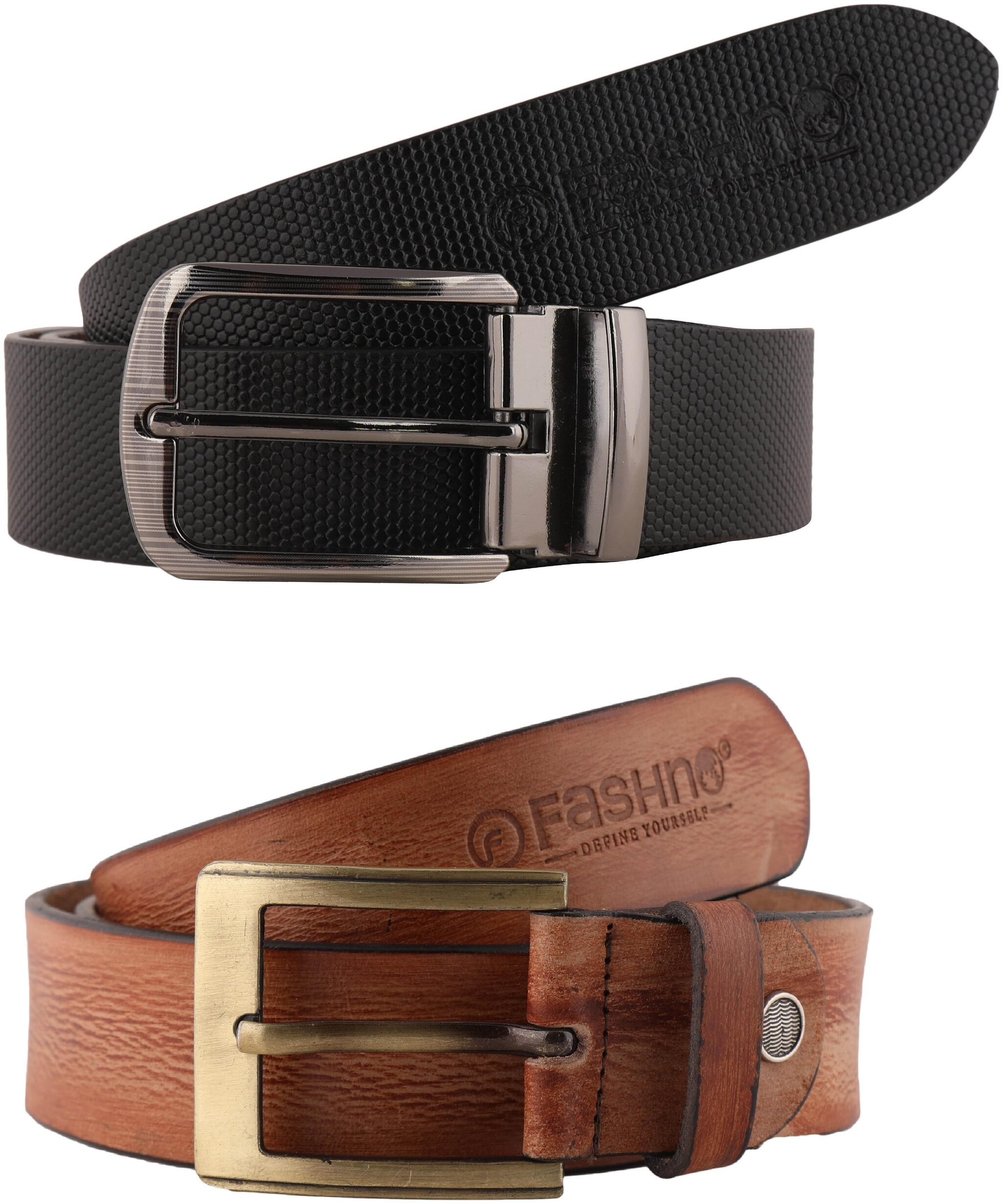 

Fashno Combo Of Tan And Black Genuine Leather Belts