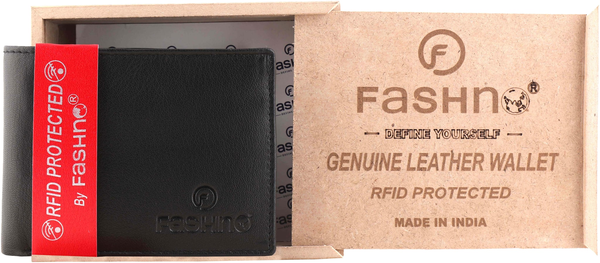 

Fashno Men Black Genuine Leather Bi - Fold RFID Blocking Wallet
