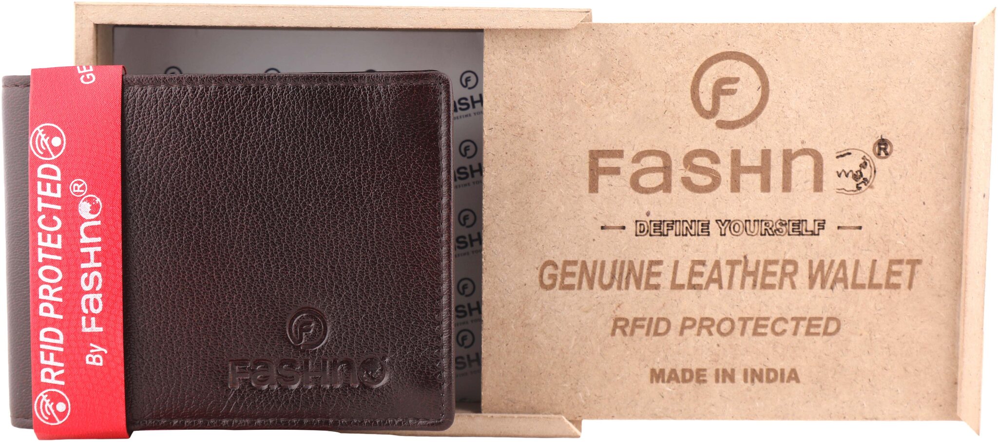 

Fashno Men Brown Genuine Leather Bi - Fold RFID Blocking Gaddi Wallet
