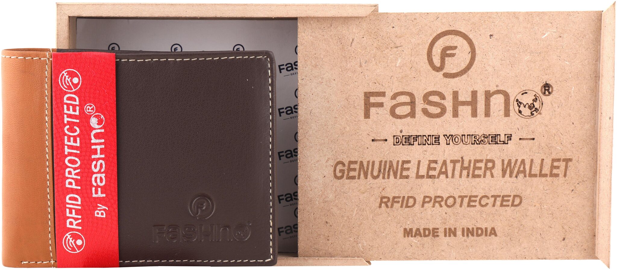 

Fashno Men Brown Genuine Leather Bi - Fold RFID Blocking Wallet
