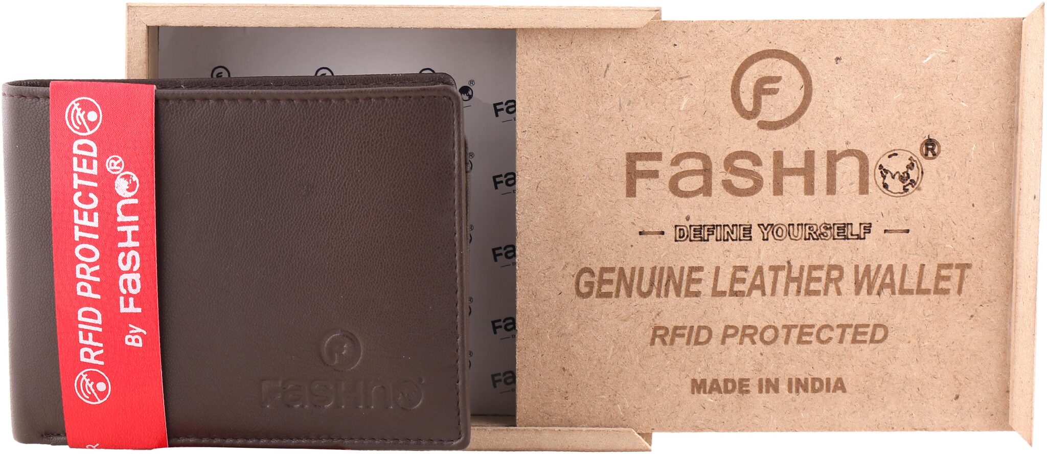 

Fashno Men Brown Genuine Leather Bi - Fold RFID Blocking Wallet