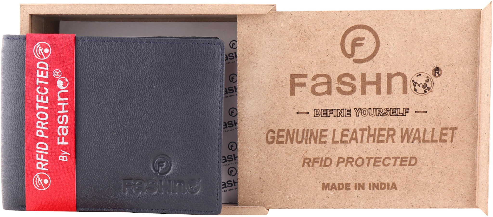 

Fashno Men Blue Genuine Leather Bi - Fold RFID Blocking Wallet