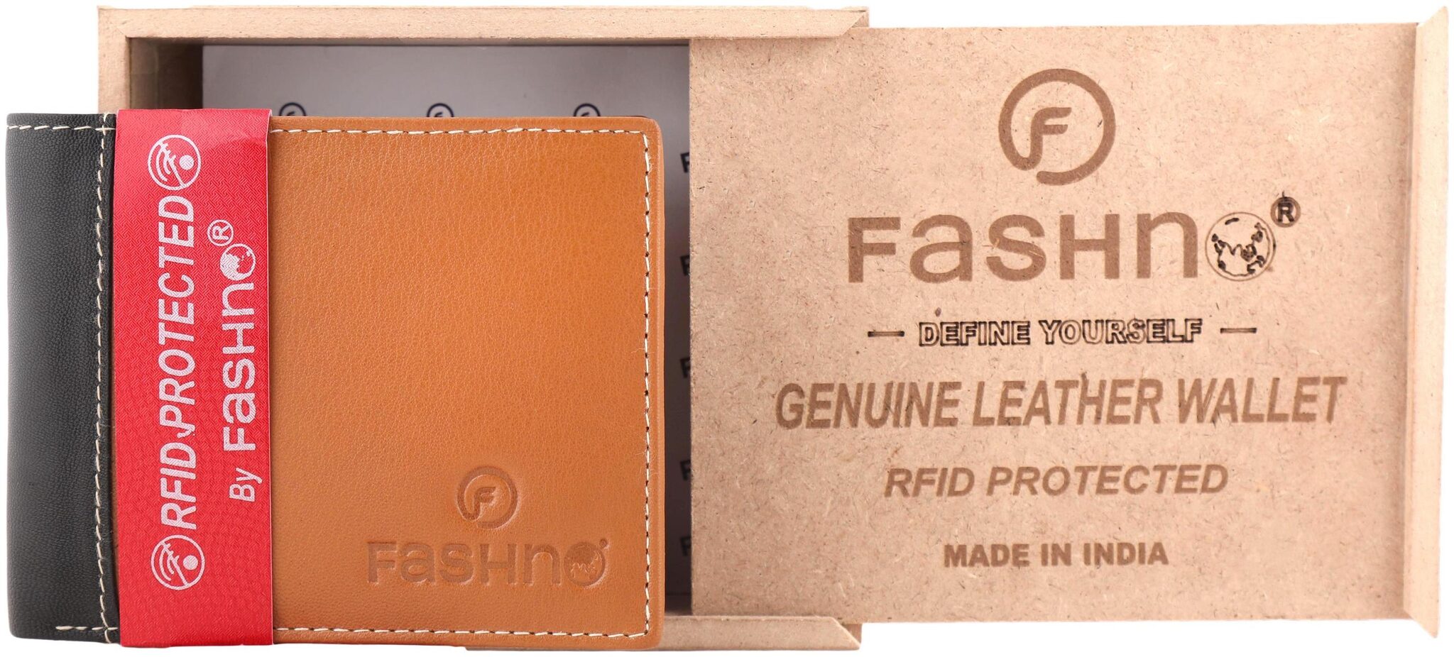 

Fashno Men TAN Brown Genuine Leather Bi- Fold RFID Blocking Wallet