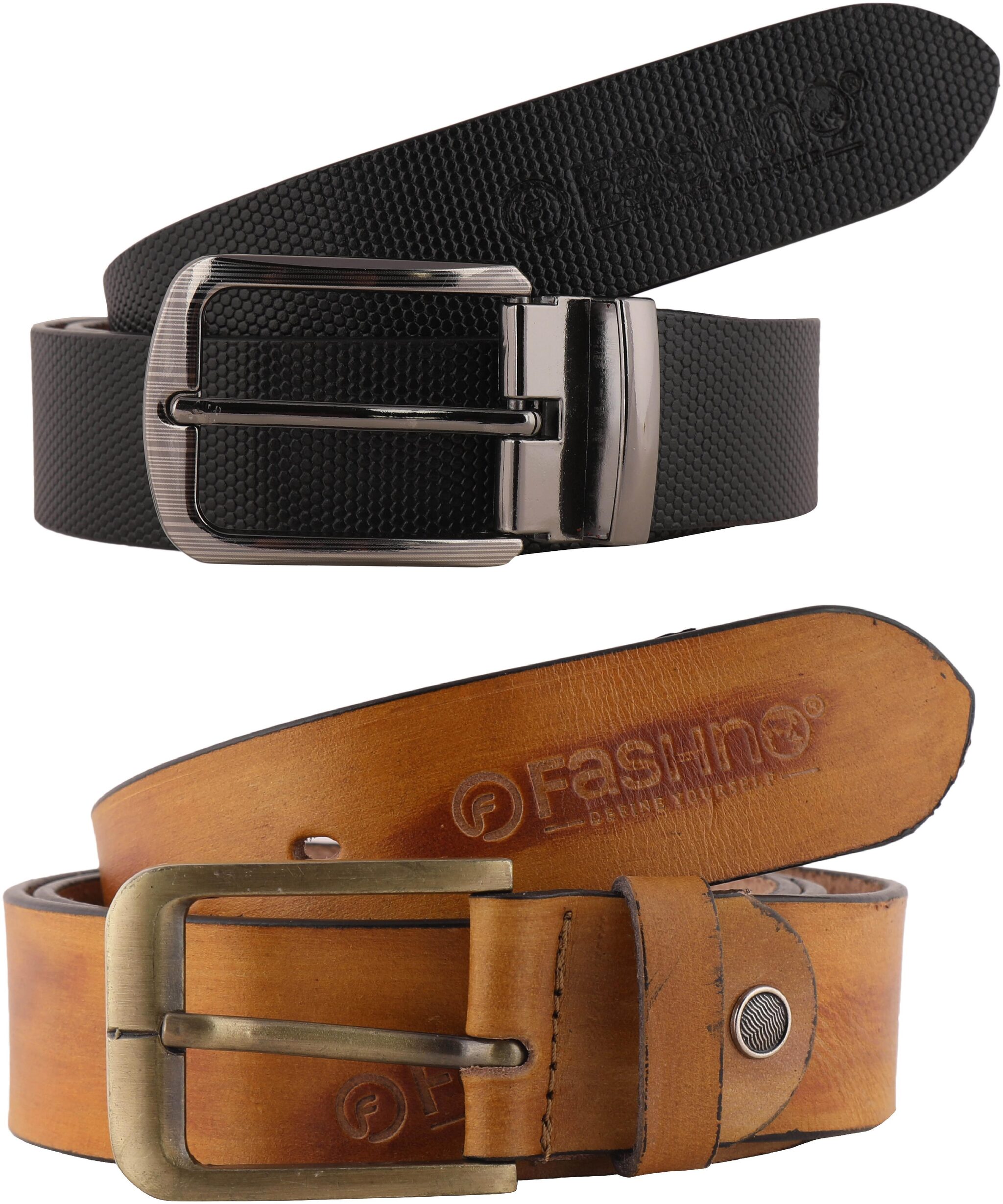 

Fashno Men Tan Brown And Black Genuine Leather Belt